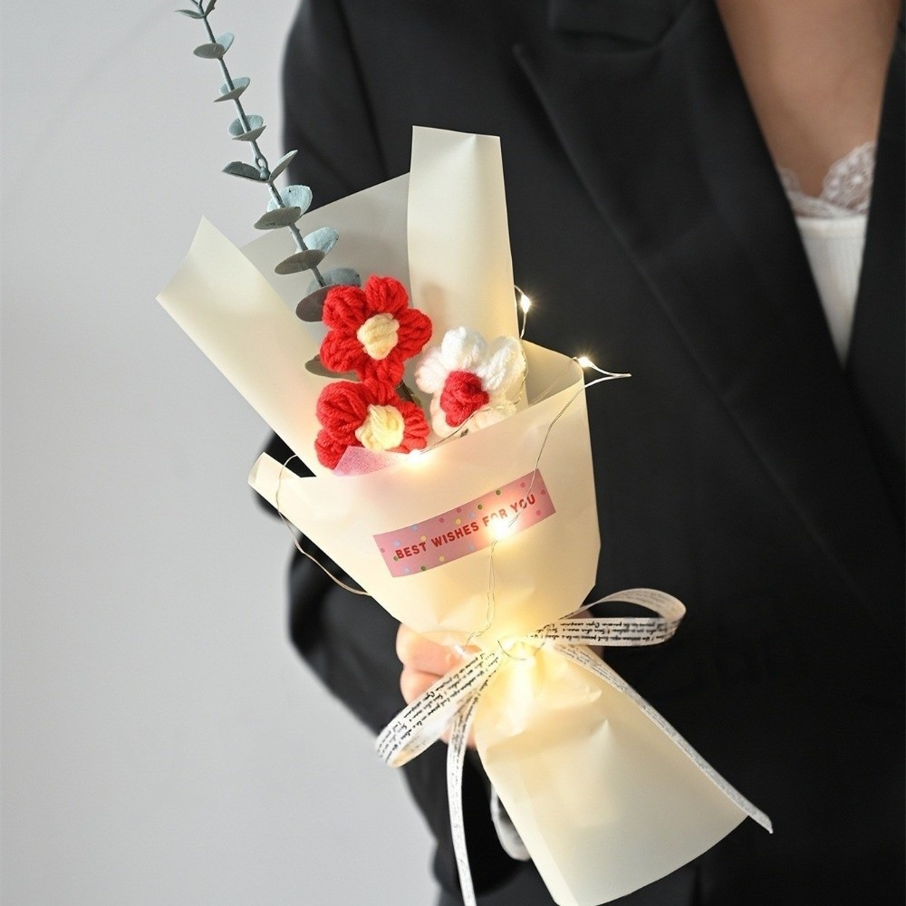 Photography Artificial Lighting - Knitted Crochet Flowers Bouquet Glowing Handmade