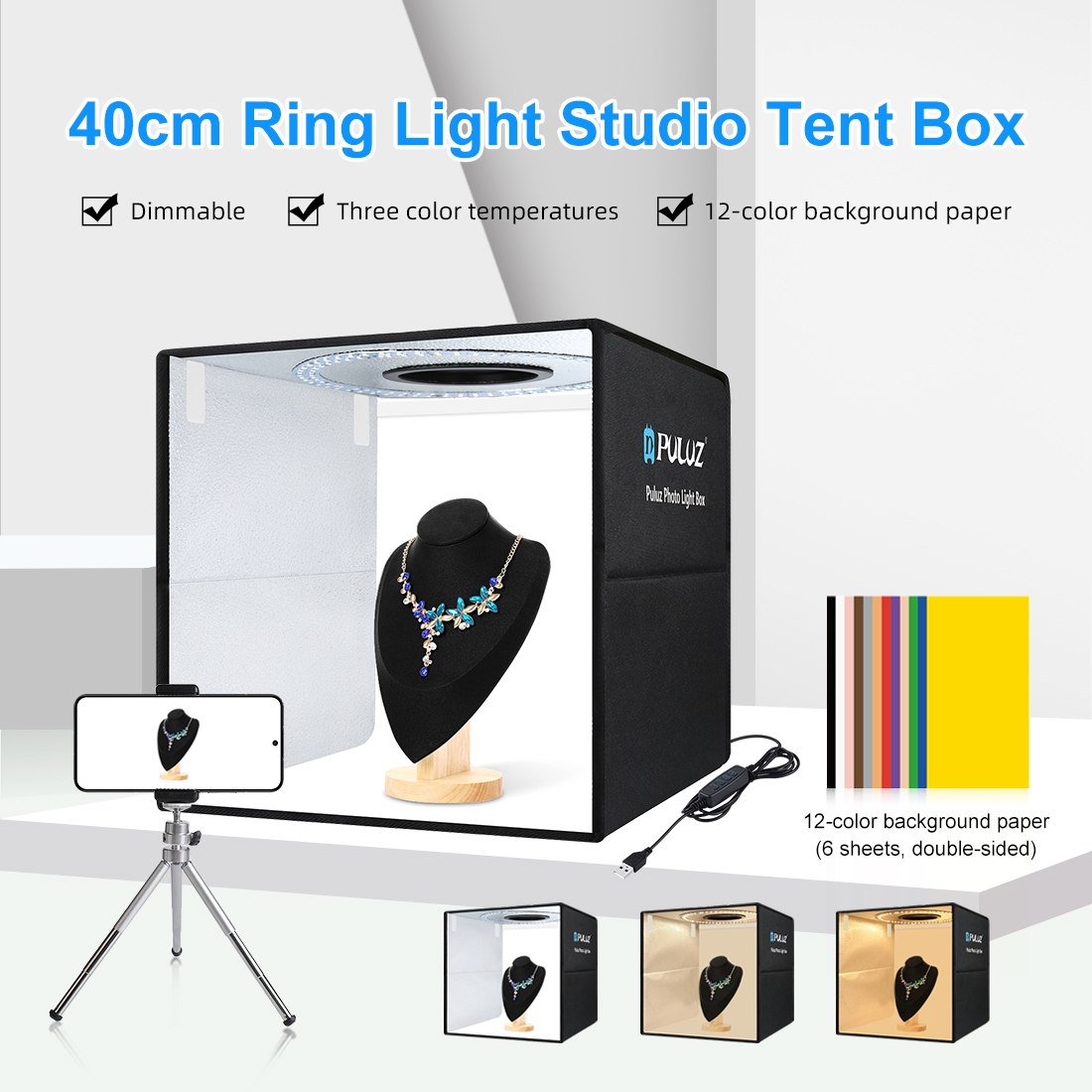 Photography Lighting Backdrop - PULUZ 40cm Folding Portable Ring Light