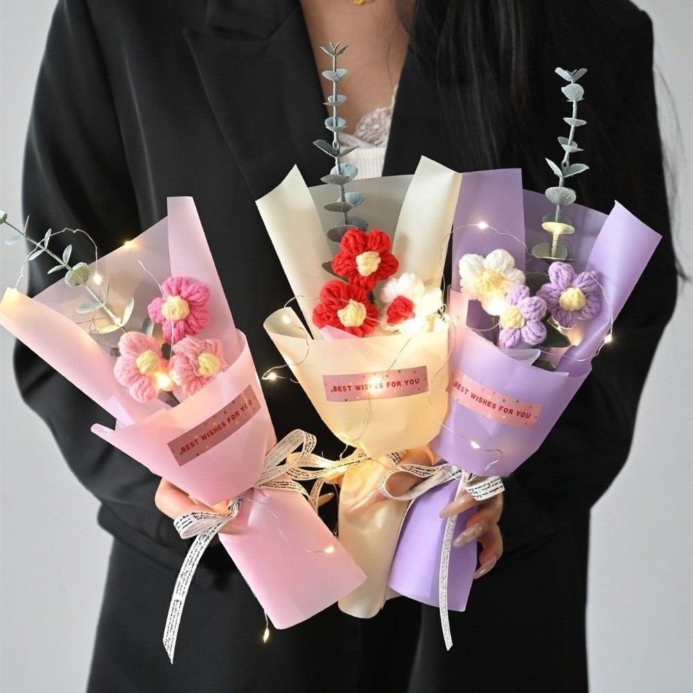 Knitted Crochet Flowers Bouque - Photography Artificial Lighting review and price