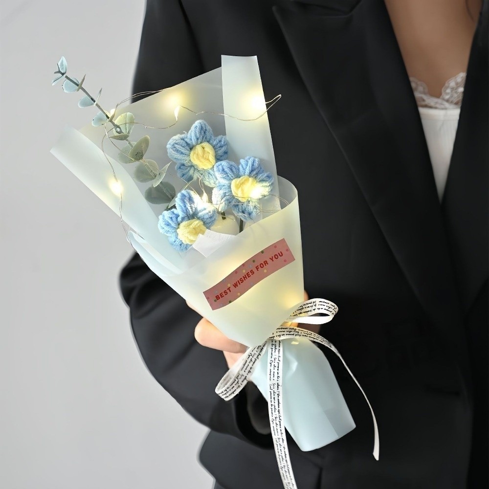 Knitted Crochet Flowers Bouque - Photography Artificial Lighting review and price