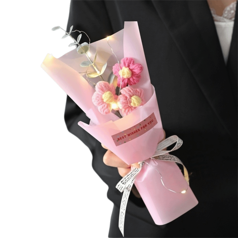 Knitted Crochet Flowers Bouque - Photography Artificial Lighting review and price