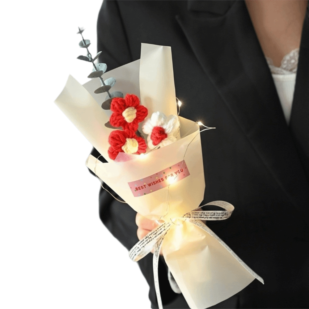 Knitted Crochet Flowers Bouque - Photography Artificial Lighting review and price