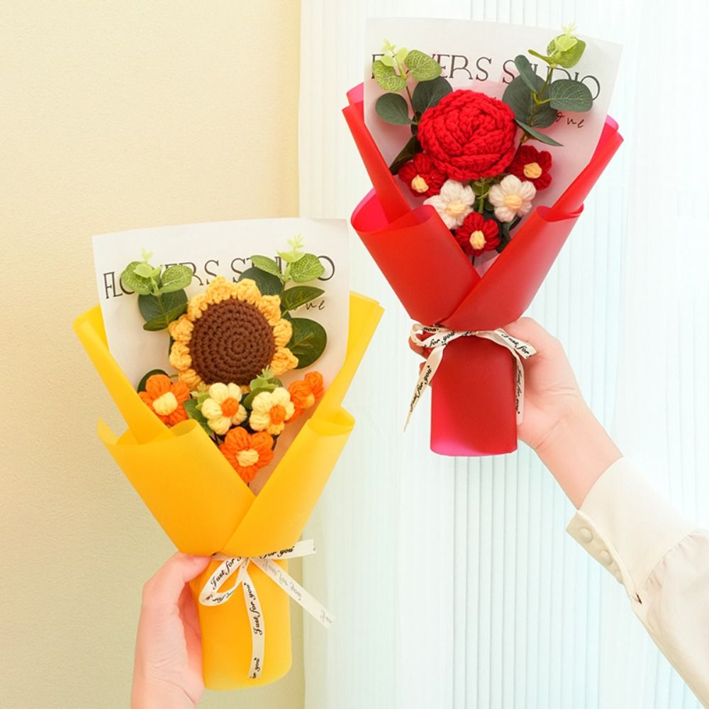 Knitted Crochet Flowers Bouque - Photography Artificial Lighting review and price